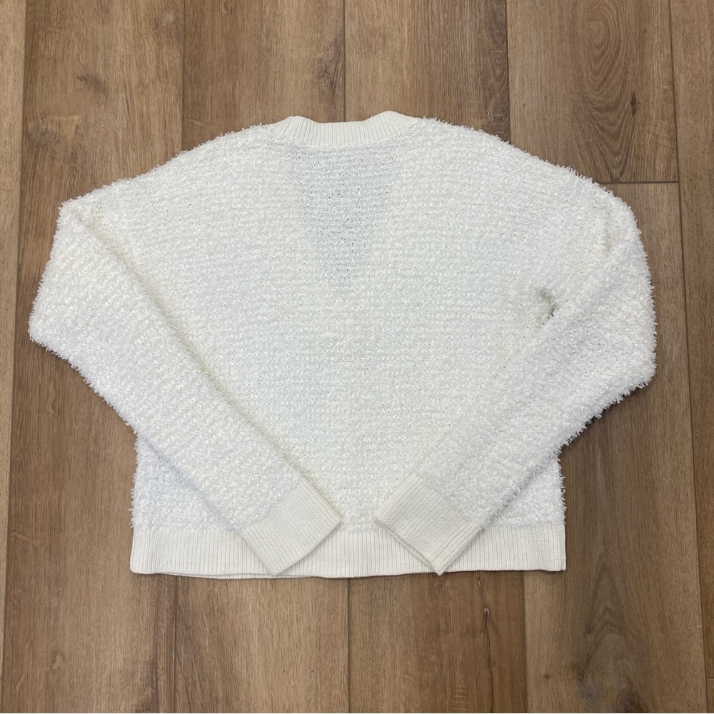 🌟CLUB MONACO🌟 RIBBON YARN V NECK CARDIGAN WHITE SZ M - Picture 6 of 6